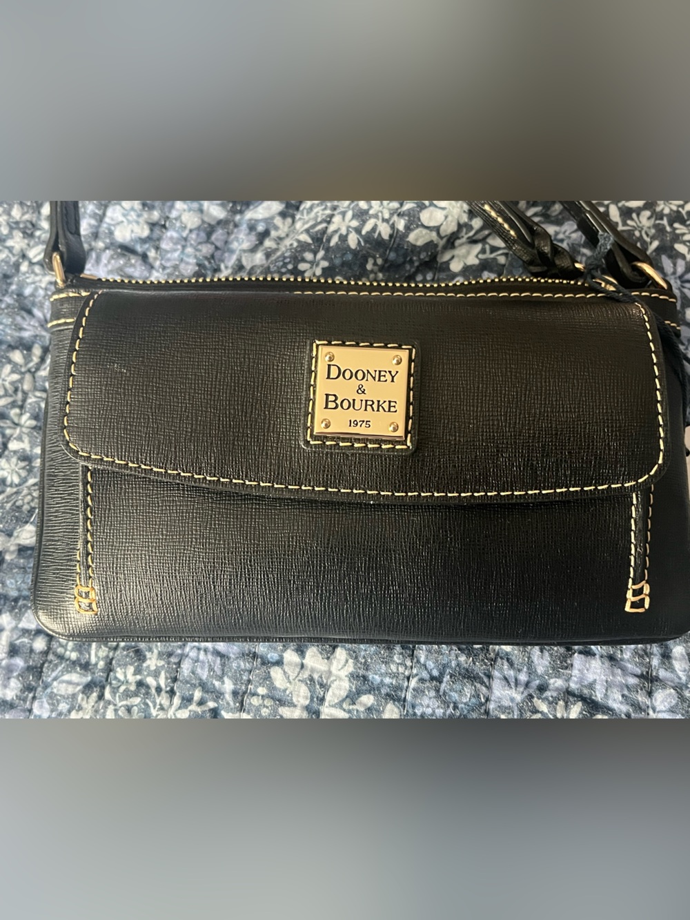 Dooney & Bourke Black Leather Wristlet with Gold Plate